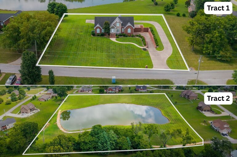 Brick Home & 8.54+/- Acres • Pond • 3 Car Storage • Concrete Driveway • 2 Tracts